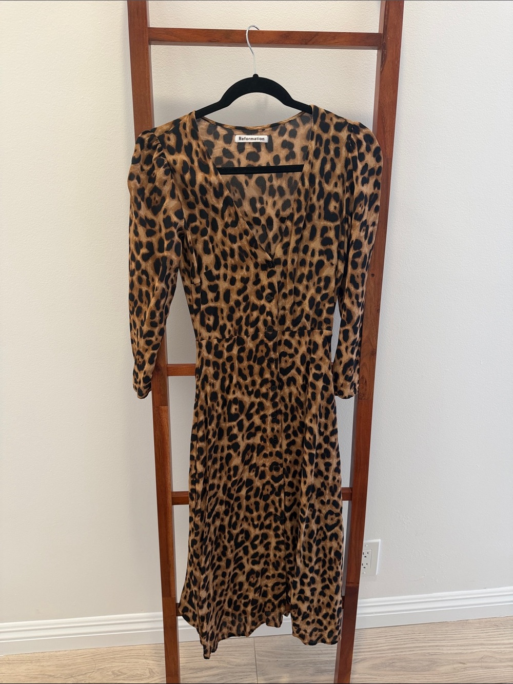 Reformation "Alma" Leopard-Print Midi Dress